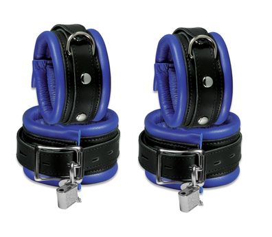 Leder Bondage Set Handfesseln Fußfesseln Fesselset gepolstert blau