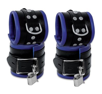 Leder 80mm Bondage Set Handfesseln Fußfesseln Fesselset gepolstert blau