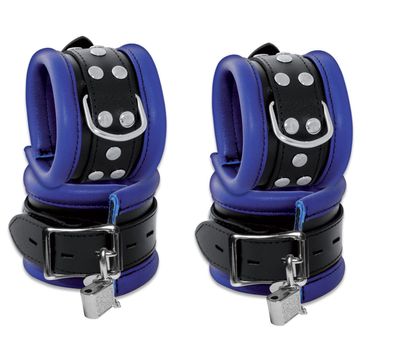 Leder HQ Bondage Set Handfesseln Fußfesseln Fesselset gepolstert blau