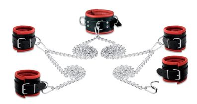 Leder 80mm Ketten Bondage Halsband Handfesseln Fußfesseln Fesselset gepolstert rot