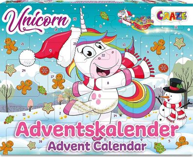 CRAZE 33388 Adventskalender Unicorn Einhorn Weihnachtskalender 2024 Spielzeug