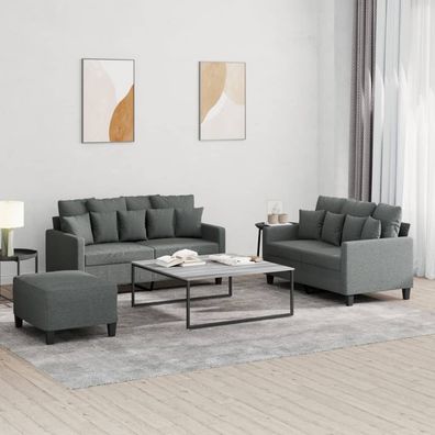 vidaXL 3-tlg. Sofagarnitur mit Kissen Dunkelgrau Stoff