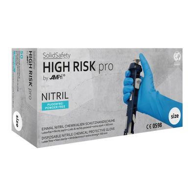 SolidSafety High Risk Pro mit Chemikalienschutz Typ A, puderfrei, blau, Gr. L | Box (