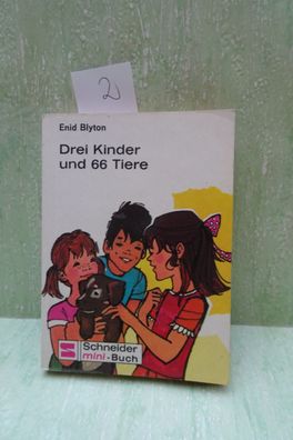 mini Buch Enid Blyton Drei Kinder und 66 Tiere Schneider C) 1973 TB