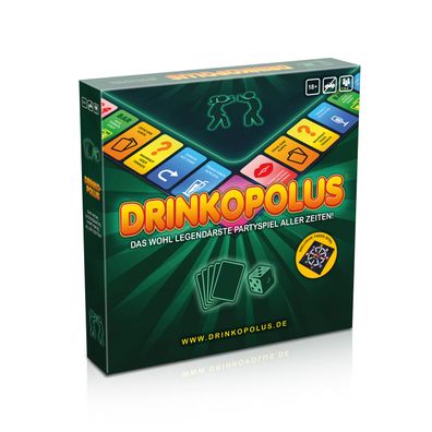 Brettspiel Drinkopolus – Partyspiel Trinkspiel Erwachsene inkl. Spiel "Theke"