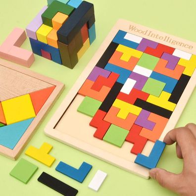 2-in-1 Tetris Tangram Holzpuzzle Kinderspielzeug, Lernspielzeug, Lernspiel, Kinderge