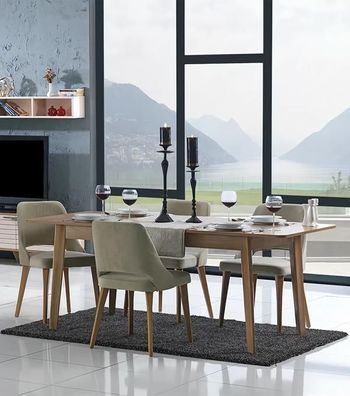 Essgarnitur Esszimmer Esstisch Essgruppe Polsterstühle Tisch + 4 X Lehnstuhl Set