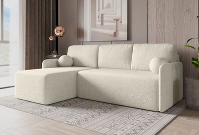 LUXKOR24 Ecksofa MONDI Sofa Schlafunktion mit Bettkasten BOUCLE