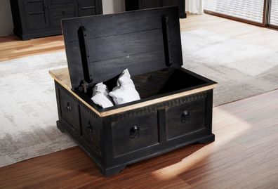 Couchtisch-Truhe 90x90cm 'Mumbai' Mango natur & schwarz