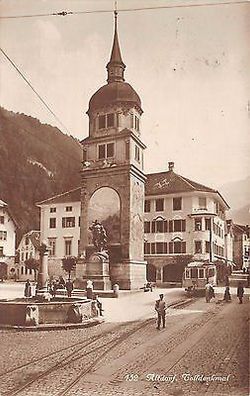 Altdorf Telldenkmal Denkmal Strassenbahn Brunn Postkarte 1914