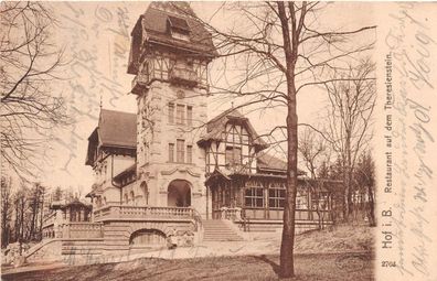 Hof. i. B. Restaurant auf dem Theresienstein Postkarte gel. 1906