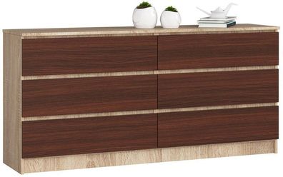 Kommode AKORD K160 Sonoma-Eiche 160 cm 6 Schubladen Front Wenge B160 x H77 x T40 cm