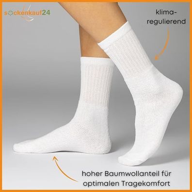 Sockenkauf24 - 10 Paar Sportsocken Unisex, Größe 39-42, Weiß