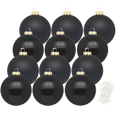 Weihnachtskugeln Ebony Black 12 Stk 8cm + Haken