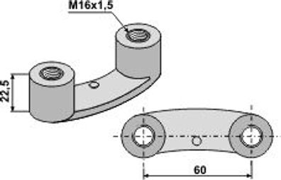 Bügelmutter - M 16x1,5 Höhe: 22,5 mm Lochabstand 60 mm für KE-Zinken