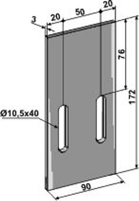 Stahlabstreifer / Abstreiferblech für Packerwalze, Gr. 90 x 172 x 3 mm