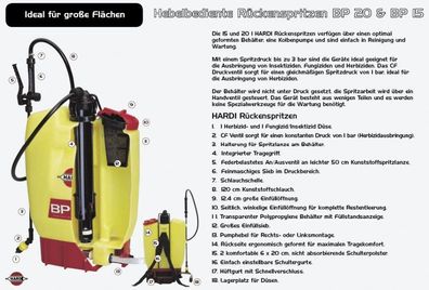 HARDI hebelbediente Rückenspritze Spritze BP 15 Liter Druck bis 3 bar