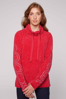 SOCCX Rollkragenpullover in Chenillestrick mit Logo Prints in Clear Red