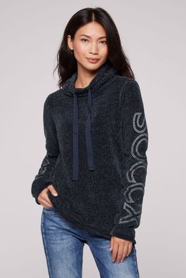 SOCCX Rollkragenpullover in Chenillestrick mit Logo Prints in Blue Navy