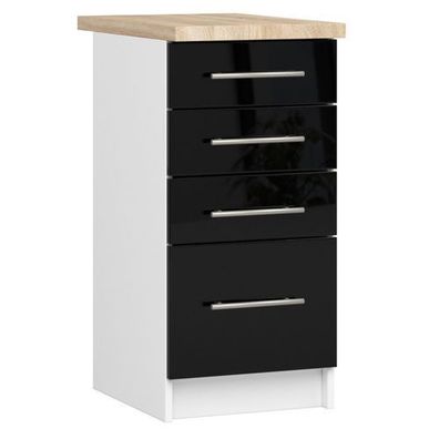 Küchenschrank AKORD OLIWIA modular S40 Weiß 40 cm Front Schwarz Hochglanz 40x85x46 cm