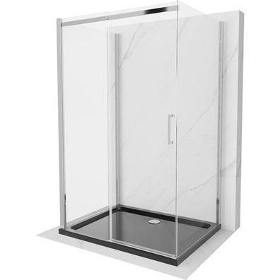 Mexen Omega Duschkabine 130x90 mit schwarzer Wanne, Transparent/Chrom