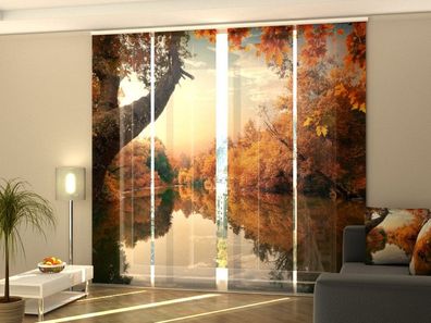 Foto-Schiebegardine Orangener Herbst, Flächenvorhang mit Motiv, Gardine auf Maß