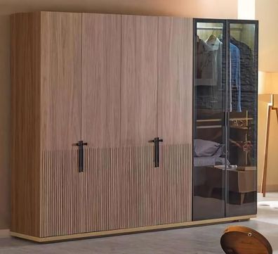 Modern Kleiderschrank mit Spiegel Braun Glas Schlafzimmer Holz Universal