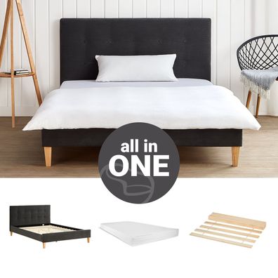 Polsterbett 140x200 cm mit Matratze Samt Anthrazit Doppelbett Bett Bettgestell