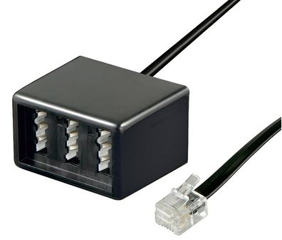 TAE Adapter, 1 Stück - Schwarz, 0.2 m - 3x TAE Buchse > RJ11/RJ14-Stecker