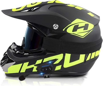 DCLINA ATV Motocross Helm Bluetooth Offroad Set mit Handschuhen Brille Größe S