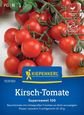 Kirsch-Tomate Supersweet 100, F1, Naschtomate - dicht verzweigte Ripsen