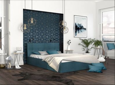 Bett mit Lattenrost Jugendbett Doppelbett gepolsterte dunkel blau