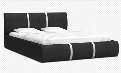 Bett mit Lattenrost Jugendbett Doppelbett gepolsterte Fusion Velours schwarz