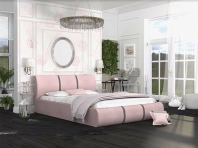 Bett mit Lattenrost Jugendbett Doppelbett gepolsterte Fusion Velours Rosa