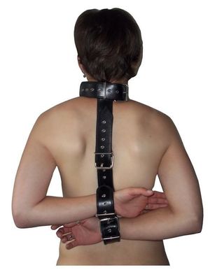 Leder Profi Bondage Hals Handfesseln schwarz