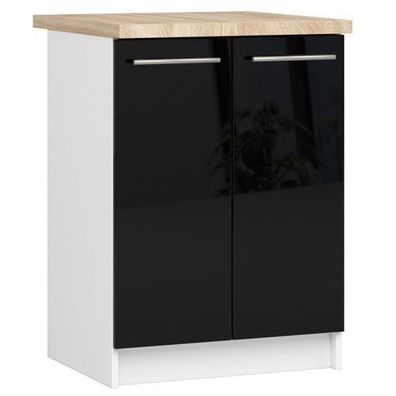 Küchenschrank AKORD OLIWIA modular S60 Weiß 60 cm Front Schwarz Hochglanz 60x85x46 cm