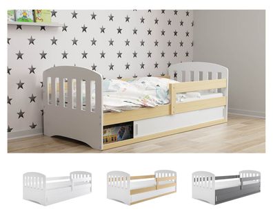 Kinderbett classic mit Matratze und Schublade 190x80 weiß-graphit