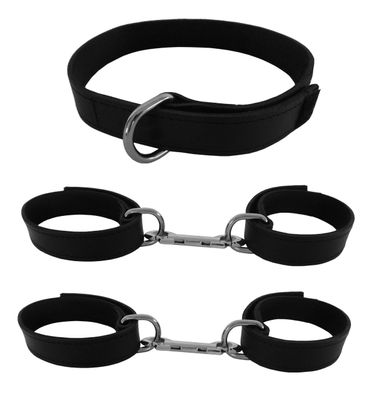 Leder Bondage Set Halsband Handfesseln Fußfesseln Fesselset mit Klettverschluss