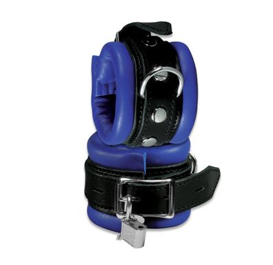 Leder Bondage Handfesseln gepolstert blau