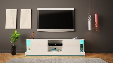 RTV-Gehäuse Schrank 185CM MIT LED-STREIFEN WEISS / Schwarz Hochglanz