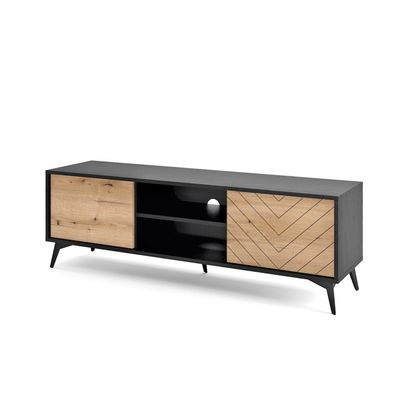 RTV Lowboard Schrank Schrank TV Möbel Diamond 154cm in Eiche evoke / schwarz