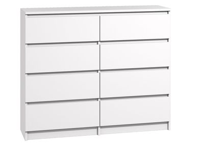 Kommode 120cm mit 8 Schubladen Sideboard weiß Anrichte modern glatt