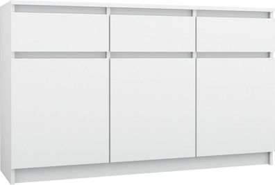 Kommode mit 3 Schubladen 3 Schränke 140cm Klamotenschrank Sideboard Anrichte hol