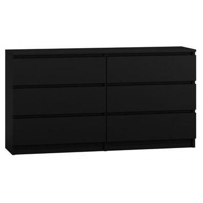 Kommode Bella 6 Schwarz Matt 119 cm - Sideboard mit 6 Schubladen