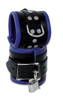 Leder 80mm Bondage Handfesseln gepolstert blau