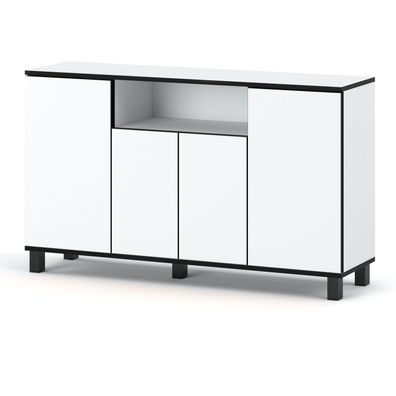 Kommode mit 4 Schränke 140cm Klamotenschrank Sideboard Anrichte weiss