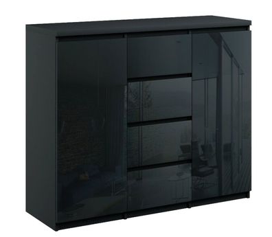 Kommode mit 4 Schubladen 2 Schränke 140cm Klamotenschrank Schwarz Hochglanz