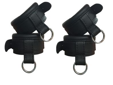 Leder Bondage Set Handfesseln Fußfesseln Fesselset mit Down-Ring gepolstert