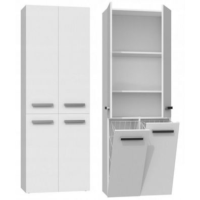 Badschrank zwei Körbe Badezimmerschrank Hochschrank Schrank 60 cm Weiss