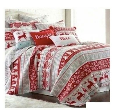 Bettwäsche 155x200 Weihnachten Baumwolle Winter Wichtel Rot Thermo 2 Tag Set